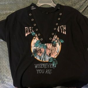 black tee with front cutout